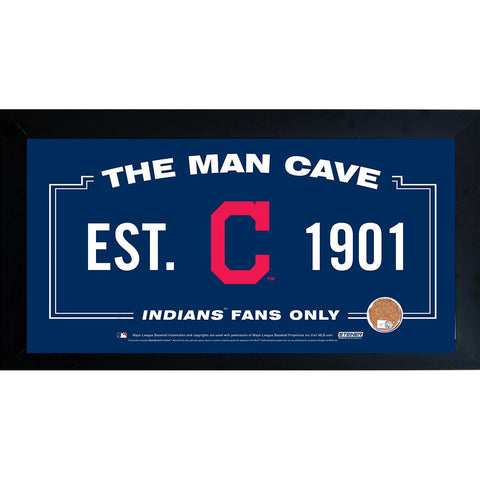 Cleveland Indians Man Cave Framed 10x20 Sign w Authentic Game-Used Dirt Capsule (MLB Auth)