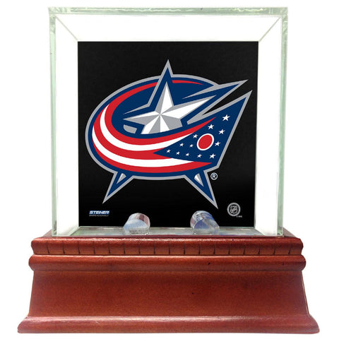 Columbus Blue Jackets Glass Single Puck Case with Team Logo Background