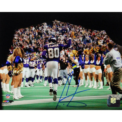 Cris Carter Signed Coming Out Of The Tunnel Pointing Back View 16x20 Photo w HOF insc