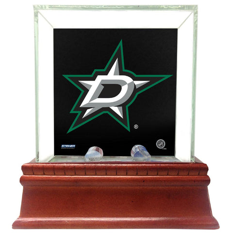 Dallas Stars Glass Single Puck Case with Team Logo Background