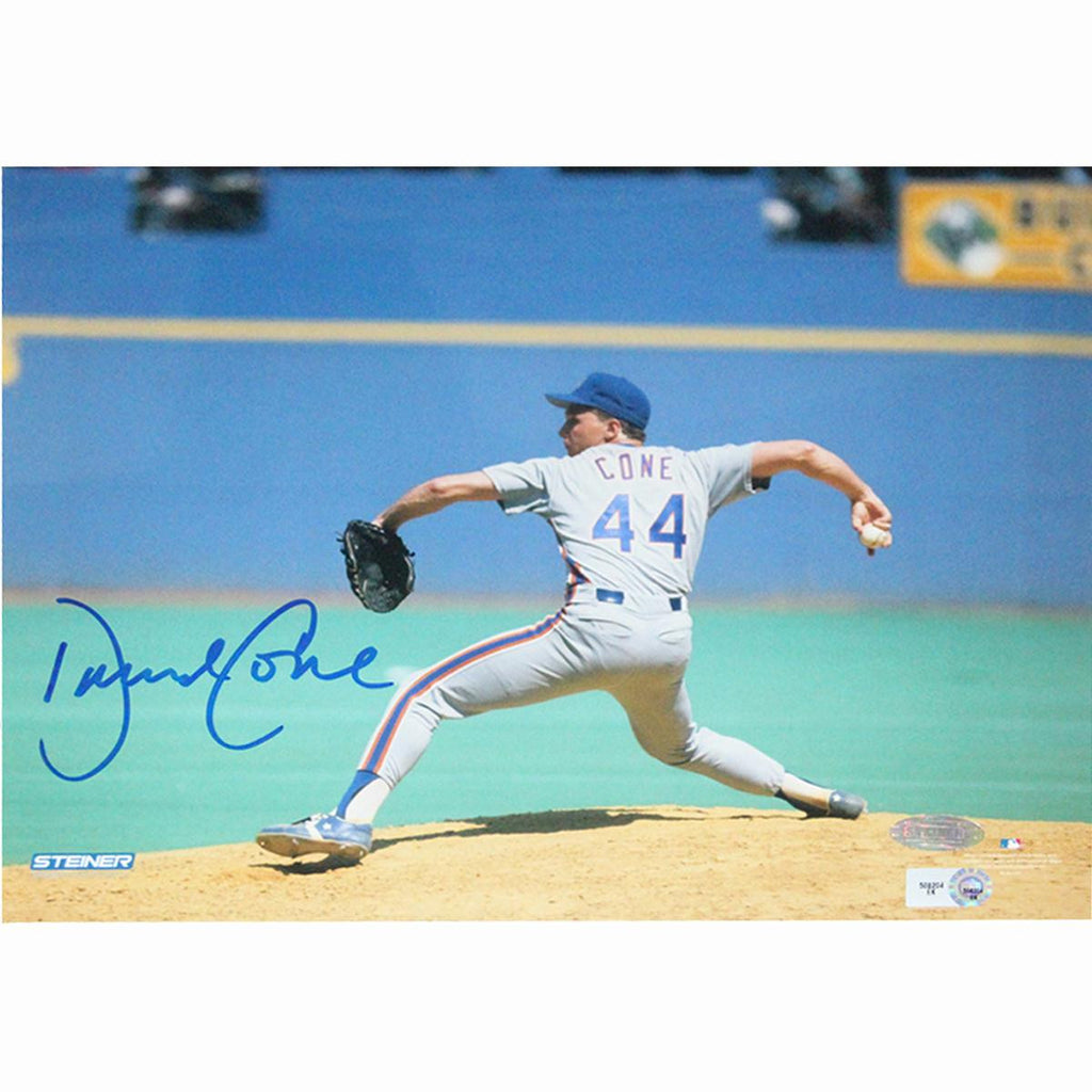 David Cone New York Mets Grey Jersey Pitching Horizontal Signed 16x20 Photo