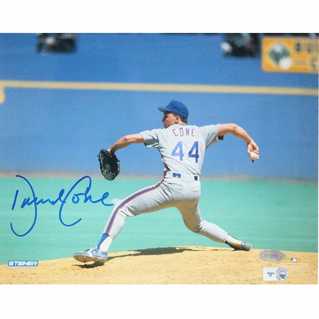 David Cone New York Mets Grey Jersey Pitching Horizontal Signed 8x10 Photo