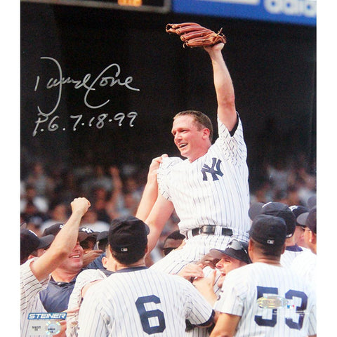 David Cone Perfect Game Carry Off Vertical 8x10 Photo w PG 71899 Insc