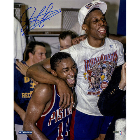 Dennis Rodman Celebrating w Isiah Thomas Signed 16x20 Photo