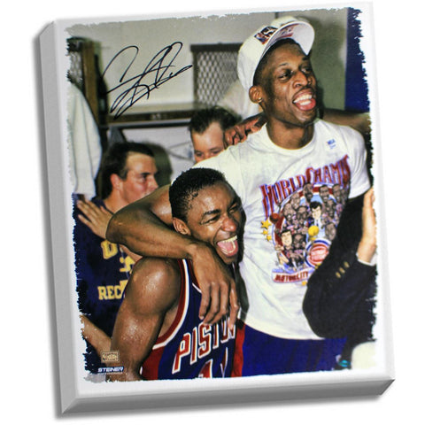 Dennis Rodman Celebrating w Isiah Thomas Signed 20x24 Canvas