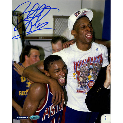 Dennis Rodman Celebrating w Isiah Thomas Signed 8x10 Photo