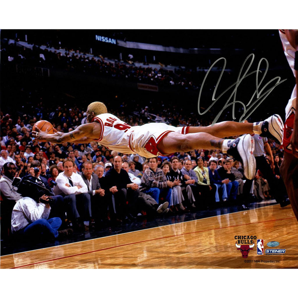 Dennis Rodman Chicago Bulls Dive For Loose Ball Horizontal 16x20 Photo