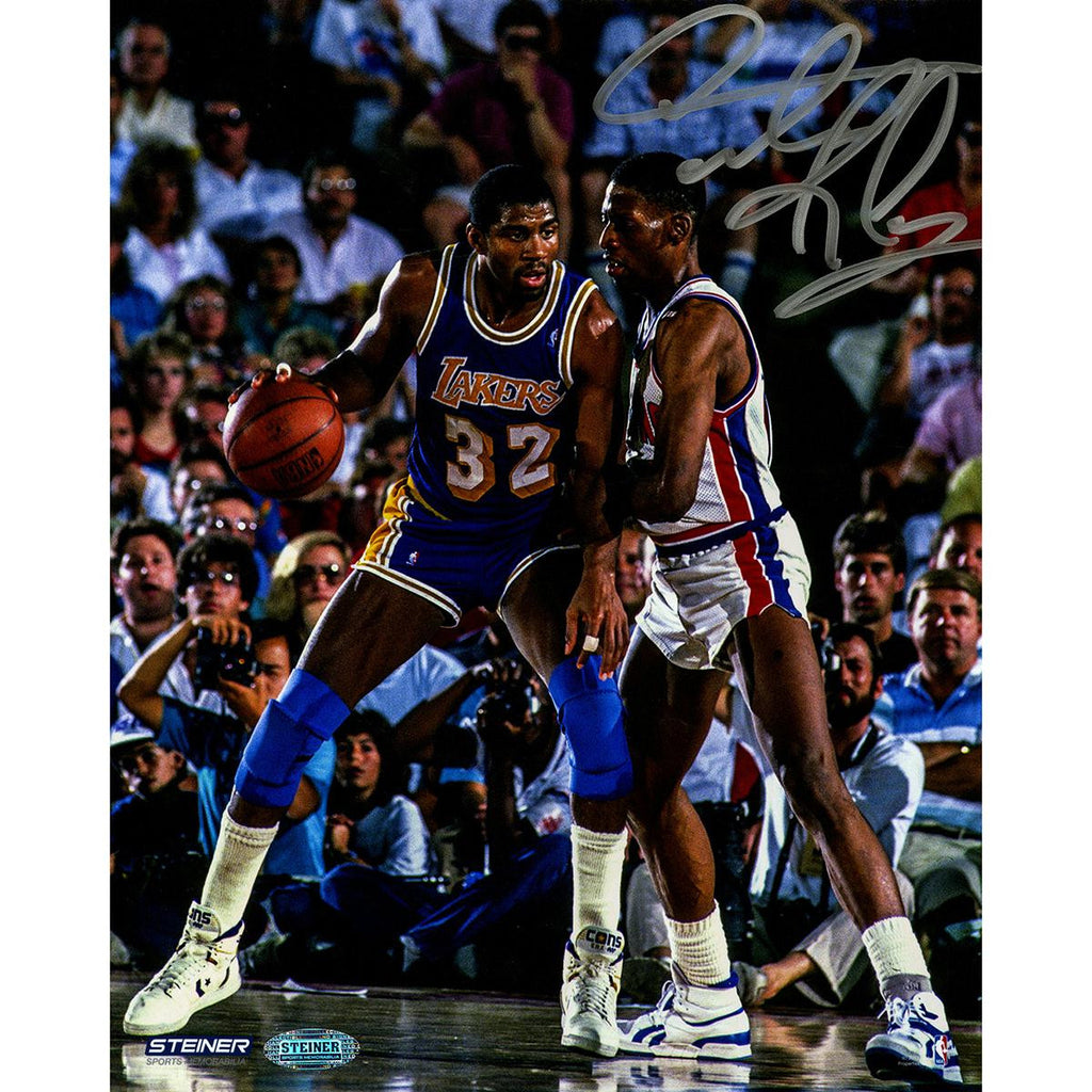 Dennis Rodman Signed Defending Magic Johnson 1989 NBA Finals 8x10 Photo