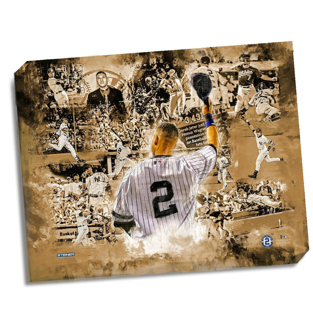 Derek Jeter Greatest Moments Painted Graphic Collage 30x38 Stretched Canvas Sepia