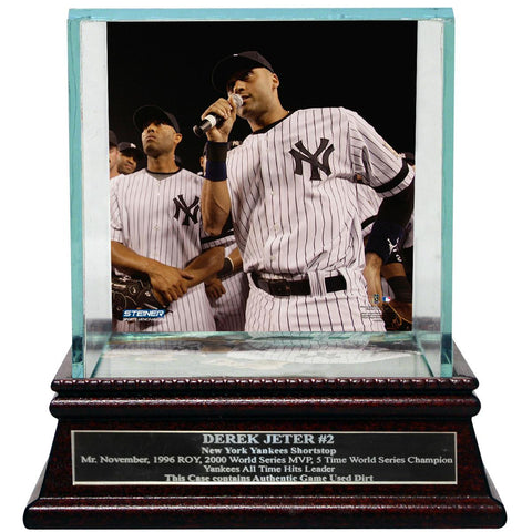 Derek Jeter Moments: Farewell Speech Background Glass Single Baseball Case w Nameplate