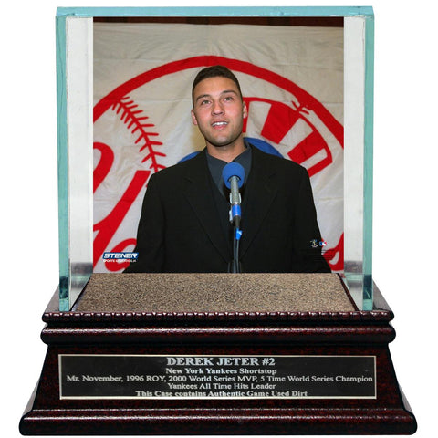 Derek Jeter Moments: Rookie of the Year Background Glass Single Baseball Case w Yankee Stadium Authentic Dirt & Nameplate