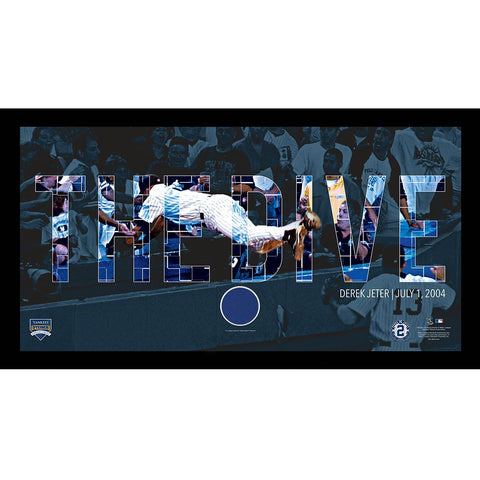 Derek Jeter Moments: The Dive Collage Text Overlay w Game Used Wall Panel Framed 9.5x19 7331 Style