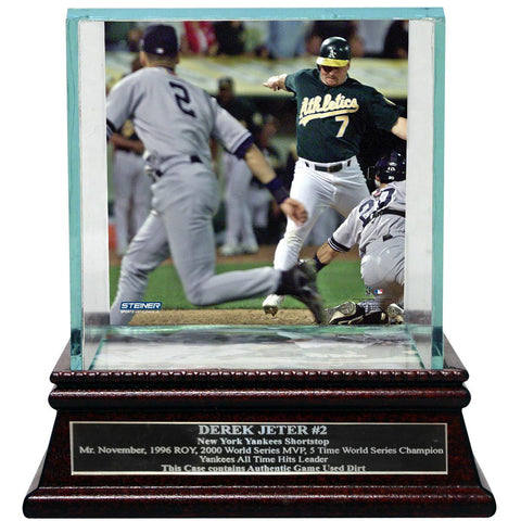 Derek Jeter Moments: The Flip Background Glass Single Baseball Case w Nameplate