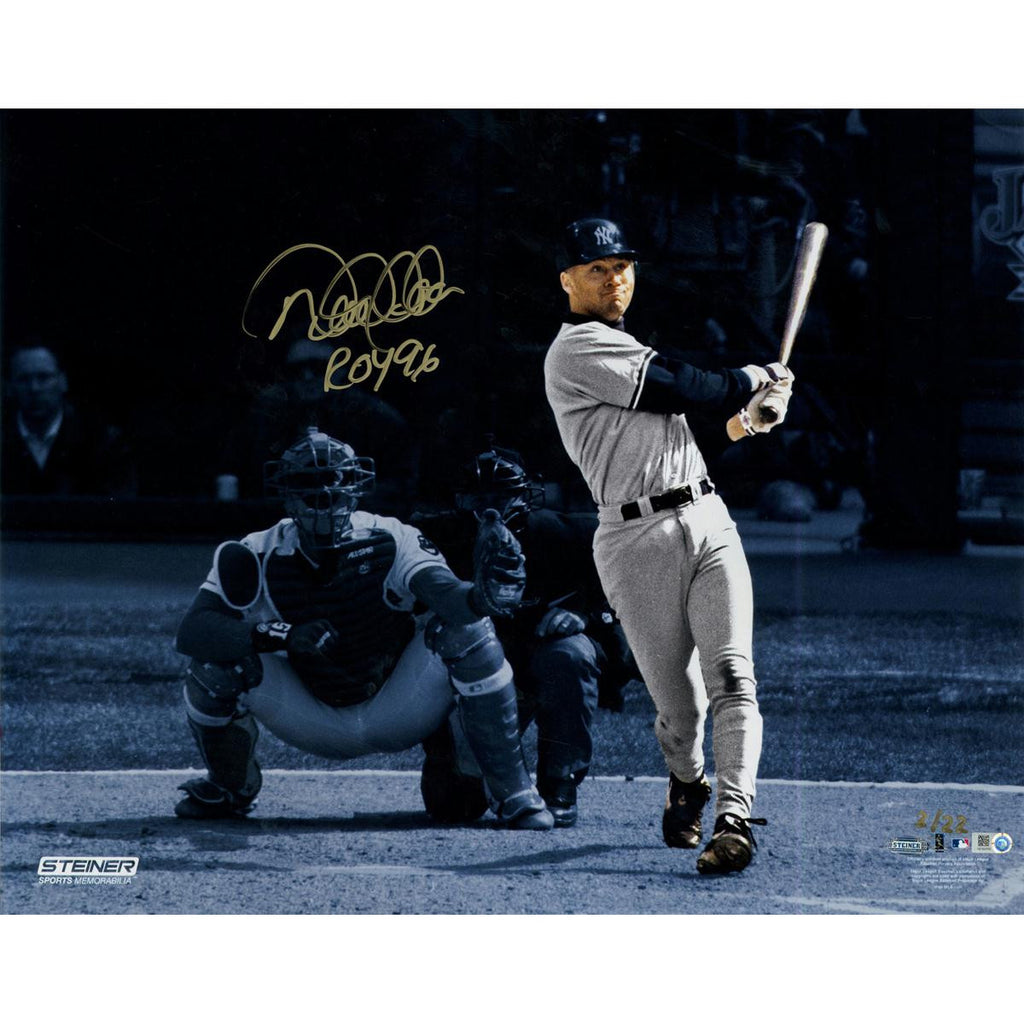 Derek Jeter Signed In Gold 1st Career Homerun 16x20 Metallic Photo w 96 ROY Insc. (LE of 22)