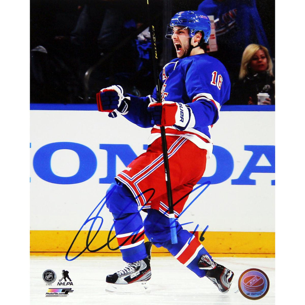 Derick Brassard New York Rangers Blue Jersey Celebrating Signed Vertical 8x10 Photo