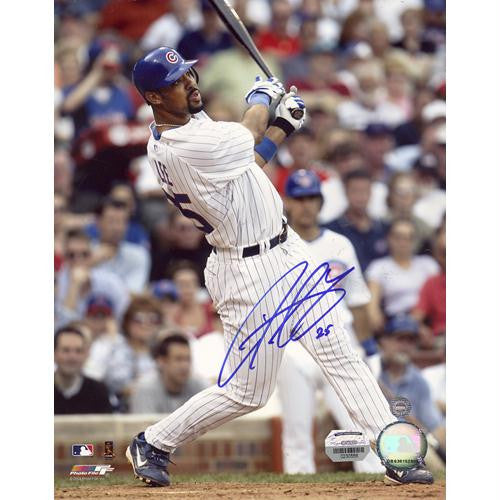 Derrek Lee Swing Cubs Pinstripe Jersey Vertical 8x10 Photo (MM Auth)