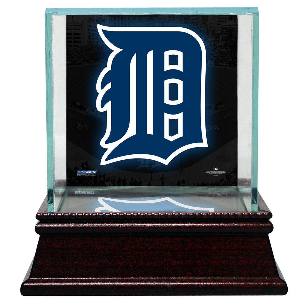 Detroit Tigers Glass Single Baseball Case with Team Logo Background