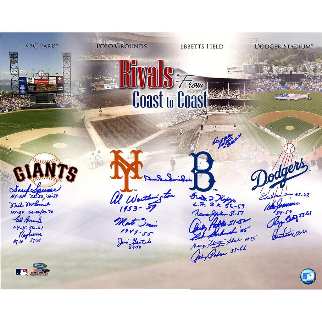 Dodgers-Giants Rivalry Multi-Signed 16x20 Photo (19 Signatures) Snider Irvin Podres Zimmer