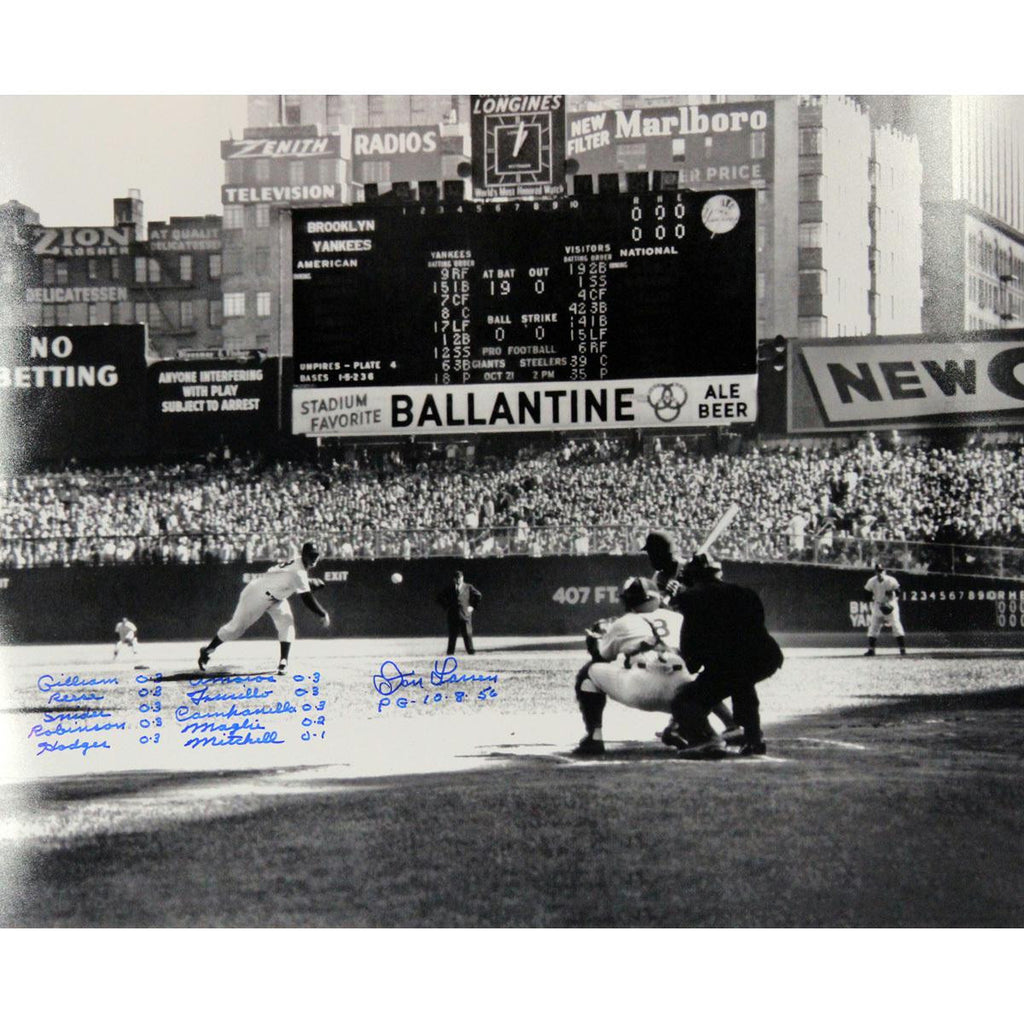 Don Larsen First Pitch BW Horizontal 20x24 Photo w No Hitter Lineup Insc.