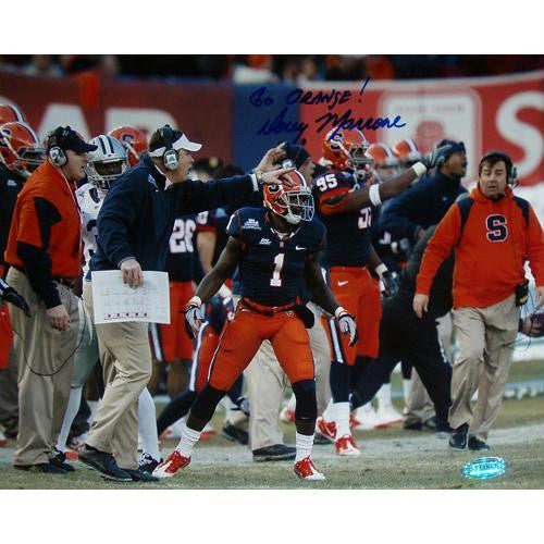 Doug Marrone pins. Bowl on Sidelines Pointing 8x10 Photo w Go Orange Insc.