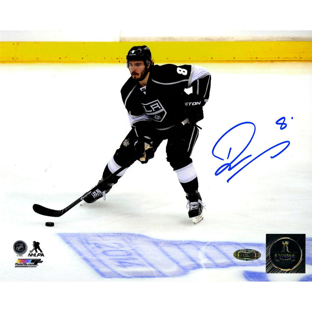 Drew Doughty Signed Los Angeles Kings Skating by 2014 Stanley Cup Logo on Ice 8x10 Photo