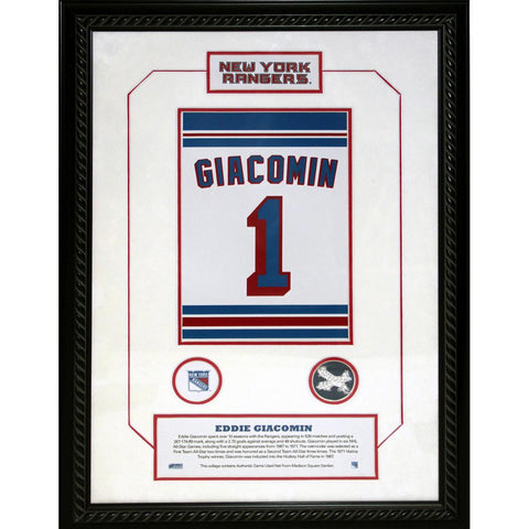 Eddie Giacomin 1 Retired Number NY Rangers 14x20 Framed Collage w Nameplate