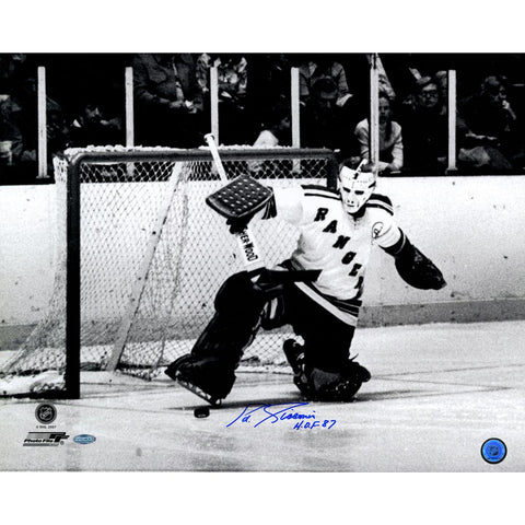 Eddie Giacomin Ranger Kick Save Horizontal 16X20 with HOF Insc