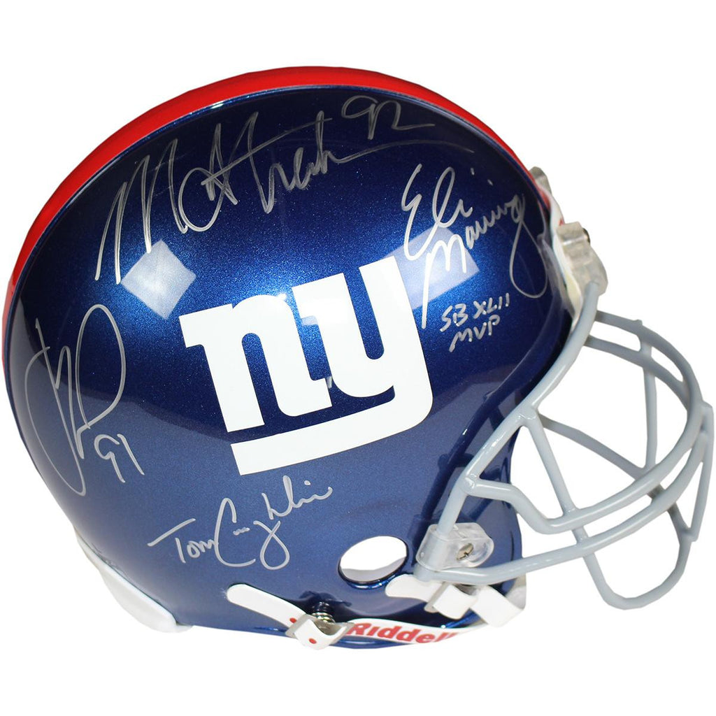 Eli ManningMichael StrahanJustin Tuck Tom Coughlin Signed Giants Full Size Authentic Helmet