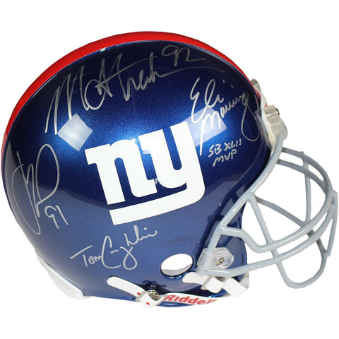 Eli ManningMichael StrahanJustin Tuck Tom Coughlin Signed Giants Full Size Authentic Helmet