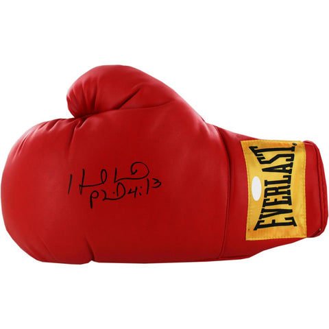 Evander Holyfield Signed Red Boxing Glove (Yellow Everlast Patch)