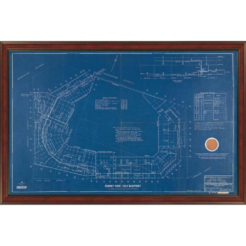 Fenway Park Additions Blue Print 1934 20x32 Framed Collage w Game Used Dirt