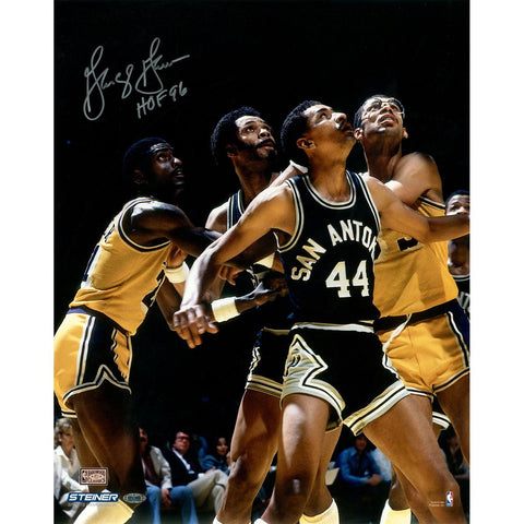 George Gervin Signed Box Out 16x20 Photo w HOF 96Insc.