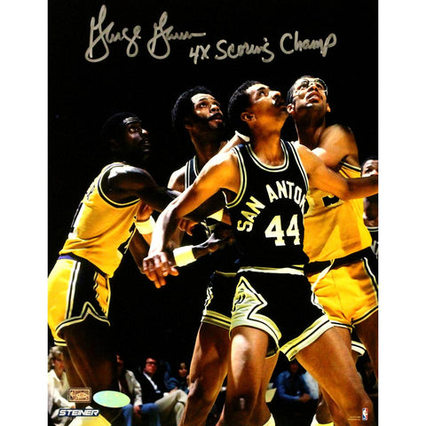 George Gervin Signed Box-0ut vs Lakers 8x10 photo w 4X Scoring ChampInsc.