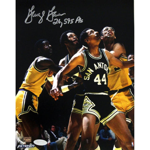 George Gervin Signed Box-Out vs Lakers 8X10 photo w 26596 pts Insc.