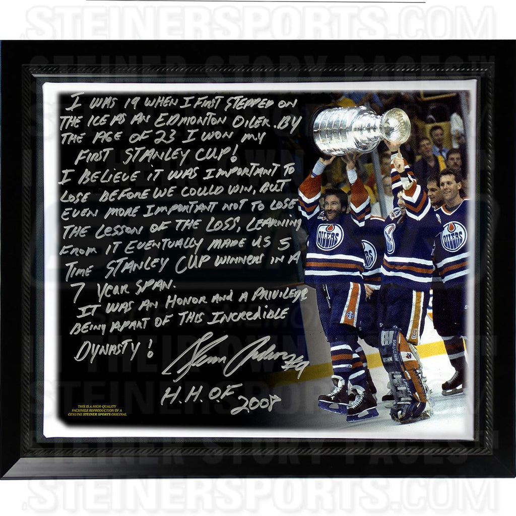 Glenn Anderson Facsimile Oilers Dynasty Story Stretched Framed 22x26 Story Canvas