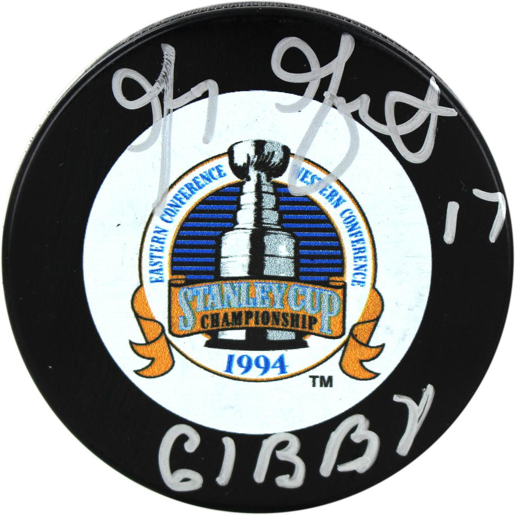 Greg Gilbert Signed 1994 Stanley Cup Puck w GIBBY Insc.