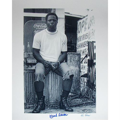 Hank Aaron Sitting on Garbage Can 16x20 Photo Signed By Photographer Ken Regan