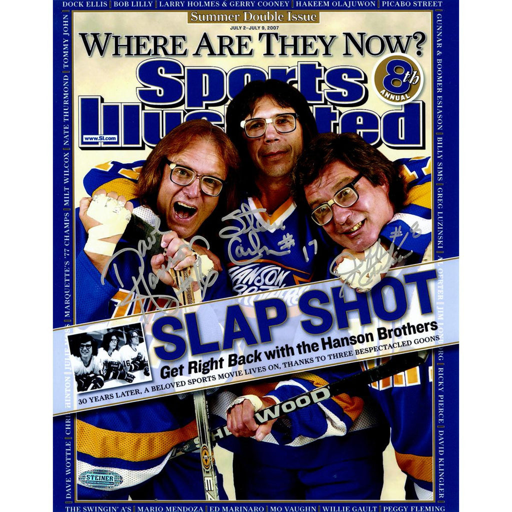 Hanson Brothers Charleston Chiefs Triple Signed Sports Illustrated Cover 8x10 Photo