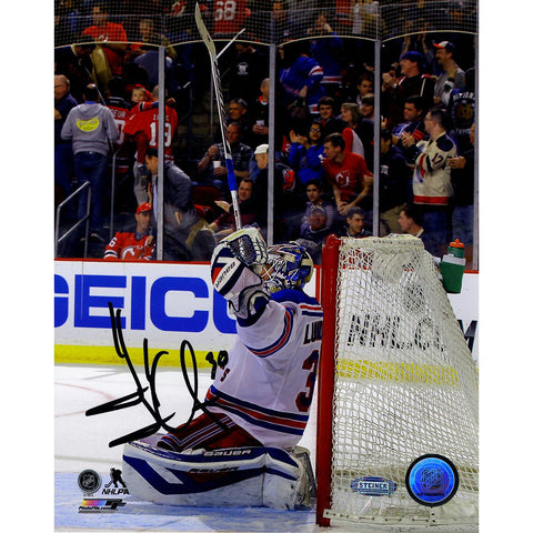 Henrik Lundqvist Celebrating Win vs Devils 8x10 Photo (Signed in Black)