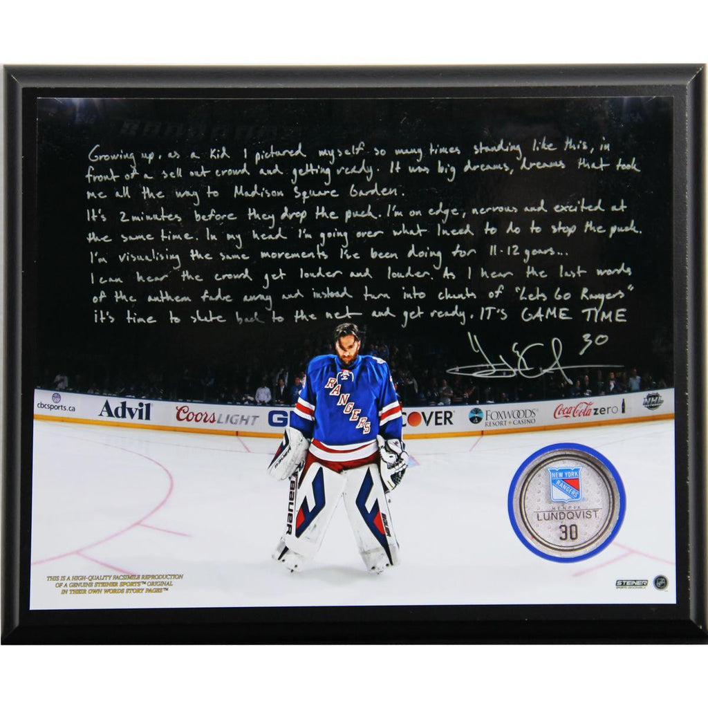 Henrik Lundqvist Facsimile Playing in the Garden 8x10 Plaque w Game Used Jersey Swatch