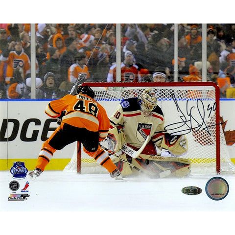 Henrik Lundqvist Penalty Shot Save vs Danny Briere 2012 Winter Classic Horizontal 8x10 Photo (Signed in Black)