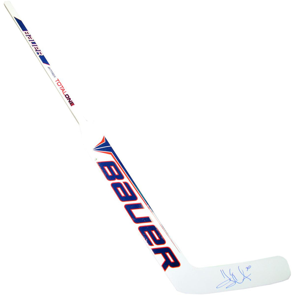 Henrik Lundqvist Red and White Game Model Stick (Signed in Blue)