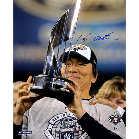 Hideki Matsui 2009 World Series w Trophy Vertical 16x20 Photo (MLB Auth)