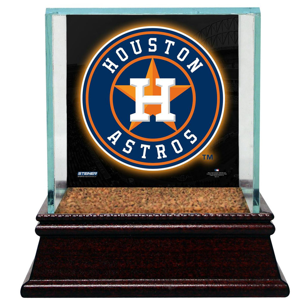 Houston Astros Glass Single Baseball Case with Team Logo Background and Authentic Field Dirt Base (MLB Auth)