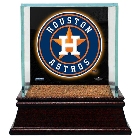 Houston Astros Glass Single Baseball Case with Team Logo Background and Authentic Field Dirt Base (MLB Auth)