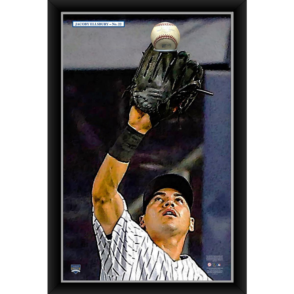 Jacoby Ellsbury 20x32 Baseball Holder Display w Game-Used Baseball (baseball is removable)