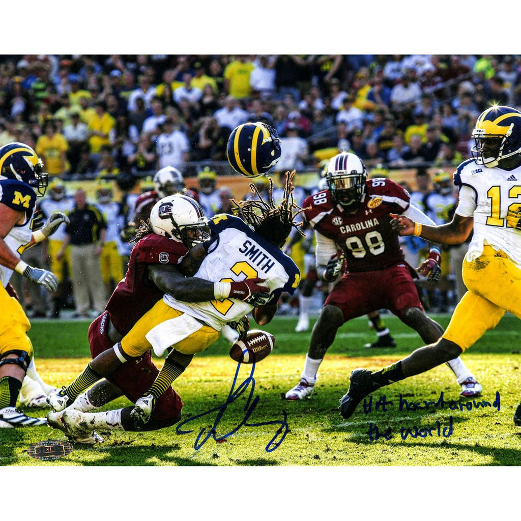 Jadeveon Clowney Hit vs. Michigan Signed 16x20 Photo w The Hit Heard Round The World Insc.