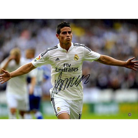 James Rodriguez Signed Real Madrid Close Up Celebration 12x16 Photo: Basel UCL Goal (Icons Auth & Third Party Holo)