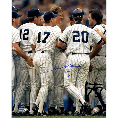 Jim Abbott Signed No Hitter Celebration Vertical 16x20 Photo w No Hitter 9-4-93 Insc.