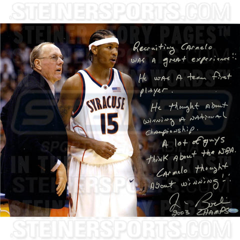 Jim Boeheim Recruiting Carmelo Signed 16x20 Story Photo